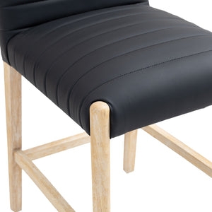 Meridian Furniture Aimee Channel Tufted Vegan Leather Counter Stool with Wood Legs for Kitchen Islands and Bars Black 11028 11028Black-C