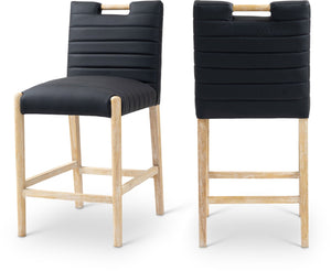 Meridian Furniture Aimee Channel Tufted Vegan Leather Counter Stool with Wood Legs for Kitchen Islands and Bars Black 11028 11028Black-C