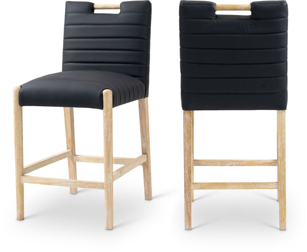Meridian Furniture Aimee Channel Tufted Vegan Leather Counter Stool with Wood Legs for Kitchen Islands and Bars Black 11028 11028Black-C