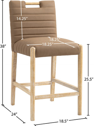 Meridian Furniture Aimee Channel Tufted Vegan Leather Counter Stool with Wood Legs for Kitchen Islands and Bars Brown 11028 11028Brown-C