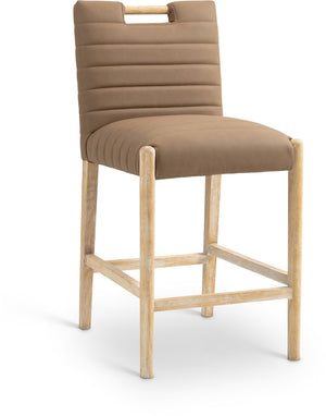 Meridian Furniture Aimee Channel Tufted Vegan Leather Counter Stool with Wood Legs for Kitchen Islands and Bars Brown 11028 11028Brown-C