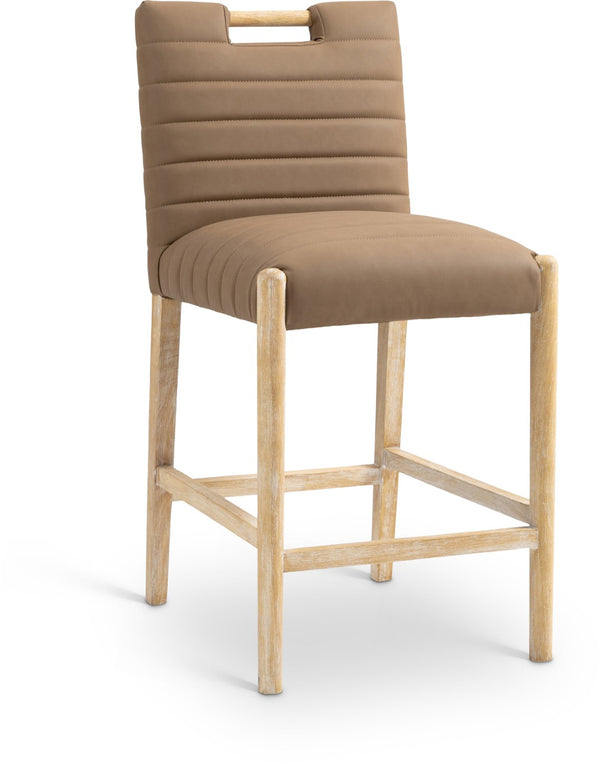 Meridian Furniture Aimee Channel Tufted Vegan Leather Counter Stool with Wood Legs for Kitchen Islands and Bars Brown 11028 11028Brown-C