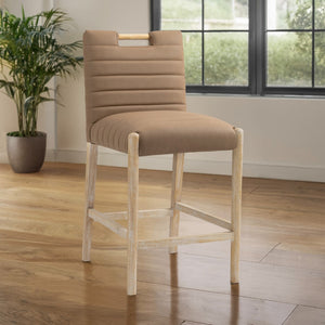 Meridian Furniture Aimee Channel Tufted Vegan Leather Counter Stool with Wood Legs for Kitchen Islands and Bars Brown 11028 11028Brown-C