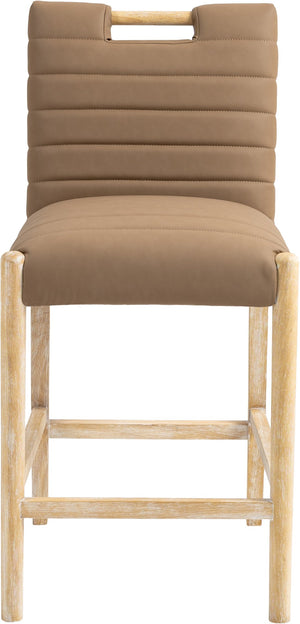 Meridian Furniture Aimee Channel Tufted Vegan Leather Counter Stool with Wood Legs for Kitchen Islands and Bars Brown 11028 11028Brown-C