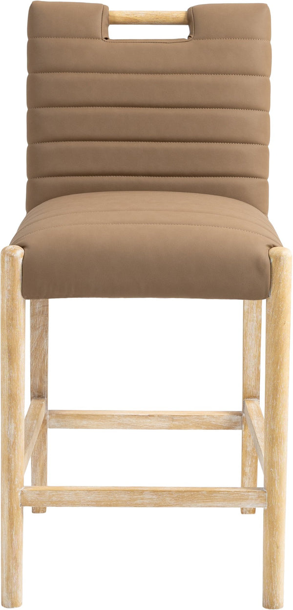 Meridian Furniture Aimee Channel Tufted Vegan Leather Counter Stool with Wood Legs for Kitchen Islands and Bars Brown 11028 11028Brown-C