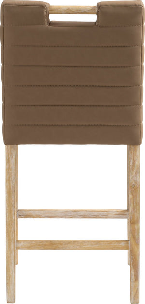 Meridian Furniture Aimee Channel Tufted Vegan Leather Counter Stool with Wood Legs for Kitchen Islands and Bars Brown 11028 11028Brown-C