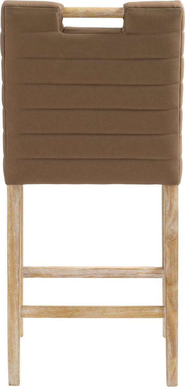 Meridian Furniture Aimee Channel Tufted Vegan Leather Counter Stool with Wood Legs for Kitchen Islands and Bars Brown 11028 11028Brown-C