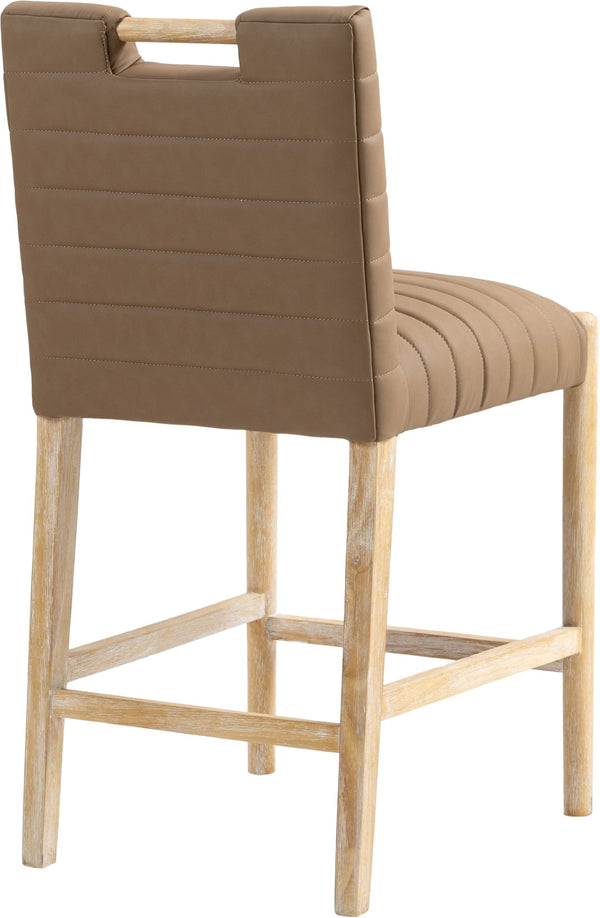 Meridian Furniture Aimee Channel Tufted Vegan Leather Counter Stool with Wood Legs for Kitchen Islands and Bars Brown 11028 11028Brown-C