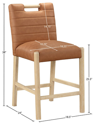 Meridian Furniture Aimee Channel Tufted Vegan Leather Counter Stool with Wood Legs for Kitchen Islands and Bars Cognac 11028 11028Cognac-C