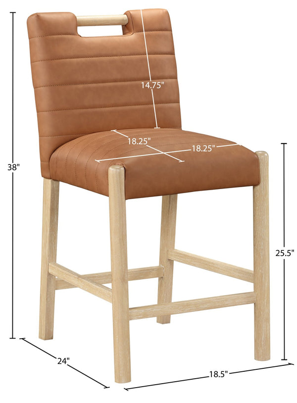Meridian Furniture Aimee Channel Tufted Vegan Leather Counter Stool with Wood Legs for Kitchen Islands and Bars Cognac 11028 11028Cognac-C