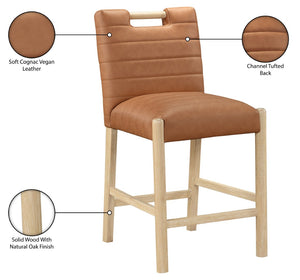Meridian Furniture Aimee Channel Tufted Vegan Leather Counter Stool with Wood Legs for Kitchen Islands and Bars Cognac 11028 11028Cognac-C