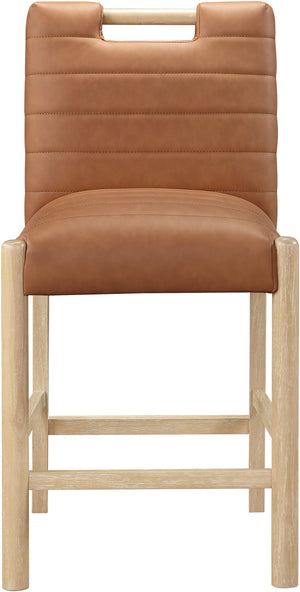 Meridian Furniture Aimee Channel Tufted Vegan Leather Counter Stool with Wood Legs for Kitchen Islands and Bars Cognac 11028 11028Cognac-C