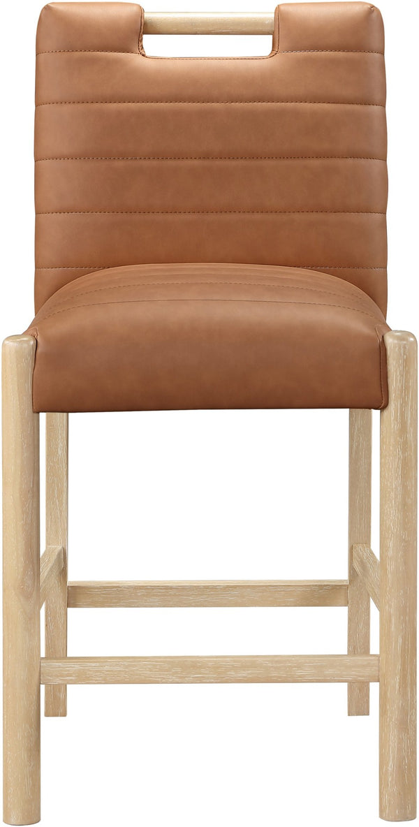 Meridian Furniture Aimee Channel Tufted Vegan Leather Counter Stool with Wood Legs for Kitchen Islands and Bars Cognac 11028 11028Cognac-C