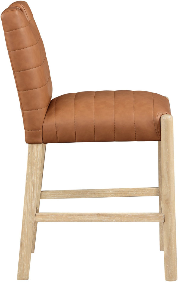 Meridian Furniture Aimee Channel Tufted Vegan Leather Counter Stool with Wood Legs for Kitchen Islands and Bars Cognac 11028 11028Cognac-C