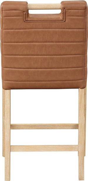 Meridian Furniture Aimee Channel Tufted Vegan Leather Counter Stool with Wood Legs for Kitchen Islands and Bars Cognac 11028 11028Cognac-C