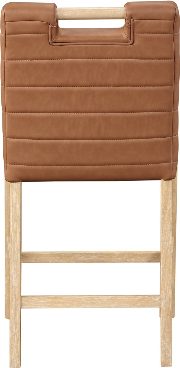 Meridian Furniture Aimee Channel Tufted Vegan Leather Counter Stool with Wood Legs for Kitchen Islands and Bars Cognac 11028 11028Cognac-C