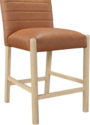 Meridian Furniture Aimee Channel Tufted Vegan Leather Counter Stool with Wood Legs for Kitchen Islands and Bars Cognac 11028 11028Cognac-C