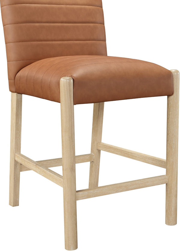 Meridian Furniture Aimee Channel Tufted Vegan Leather Counter Stool with Wood Legs for Kitchen Islands and Bars Cognac 11028 11028Cognac-C