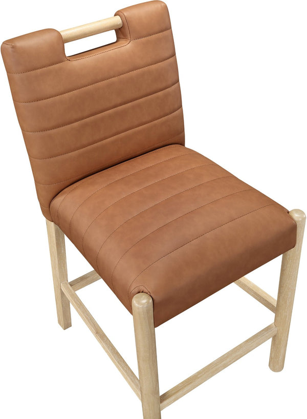 Meridian Furniture Aimee Channel Tufted Vegan Leather Counter Stool with Wood Legs for Kitchen Islands and Bars Cognac 11028 11028Cognac-C