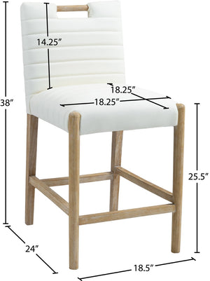 Meridian Furniture Aimee Channel Tufted Vegan Leather Counter Stool with Wood Legs for Kitchen Islands and Bars Cream 11028 11028Cream-C