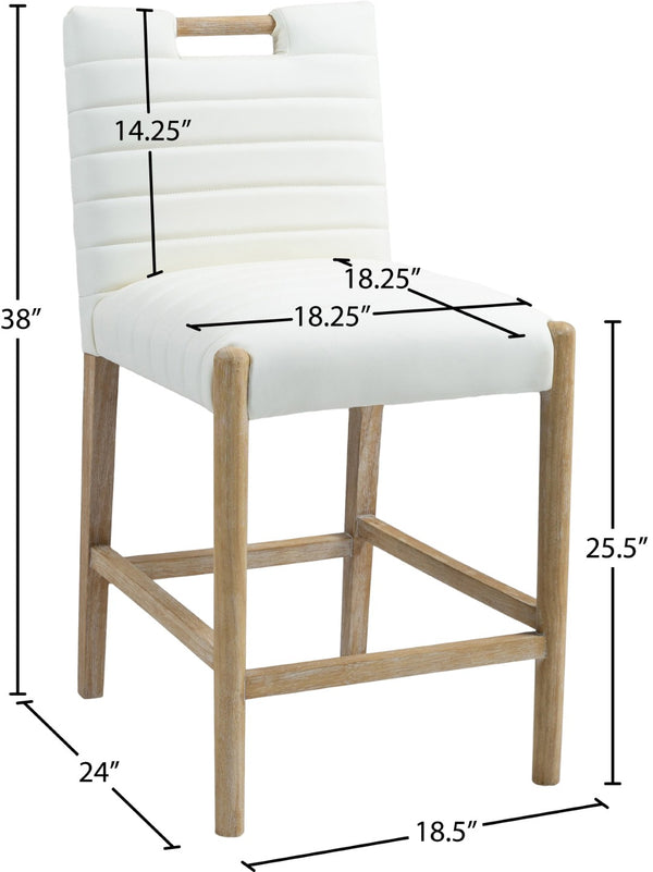 Meridian Furniture Aimee Channel Tufted Vegan Leather Counter Stool with Wood Legs for Kitchen Islands and Bars Cream 11028 11028Cream-C