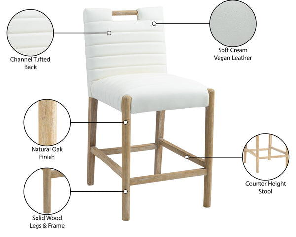Meridian Furniture Aimee Channel Tufted Vegan Leather Counter Stool with Wood Legs for Kitchen Islands and Bars Cream 11028 11028Cream-C