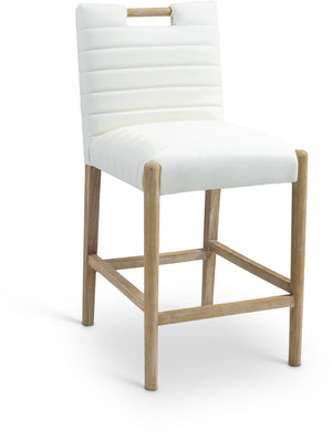 Meridian Furniture Aimee Channel Tufted Vegan Leather Counter Stool with Wood Legs for Kitchen Islands and Bars Cream 11028 11028Cream-C