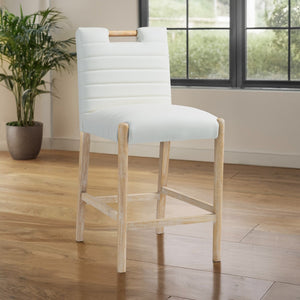 Meridian Furniture Aimee Channel Tufted Vegan Leather Counter Stool with Wood Legs for Kitchen Islands and Bars Cream 11028 11028Cream-C