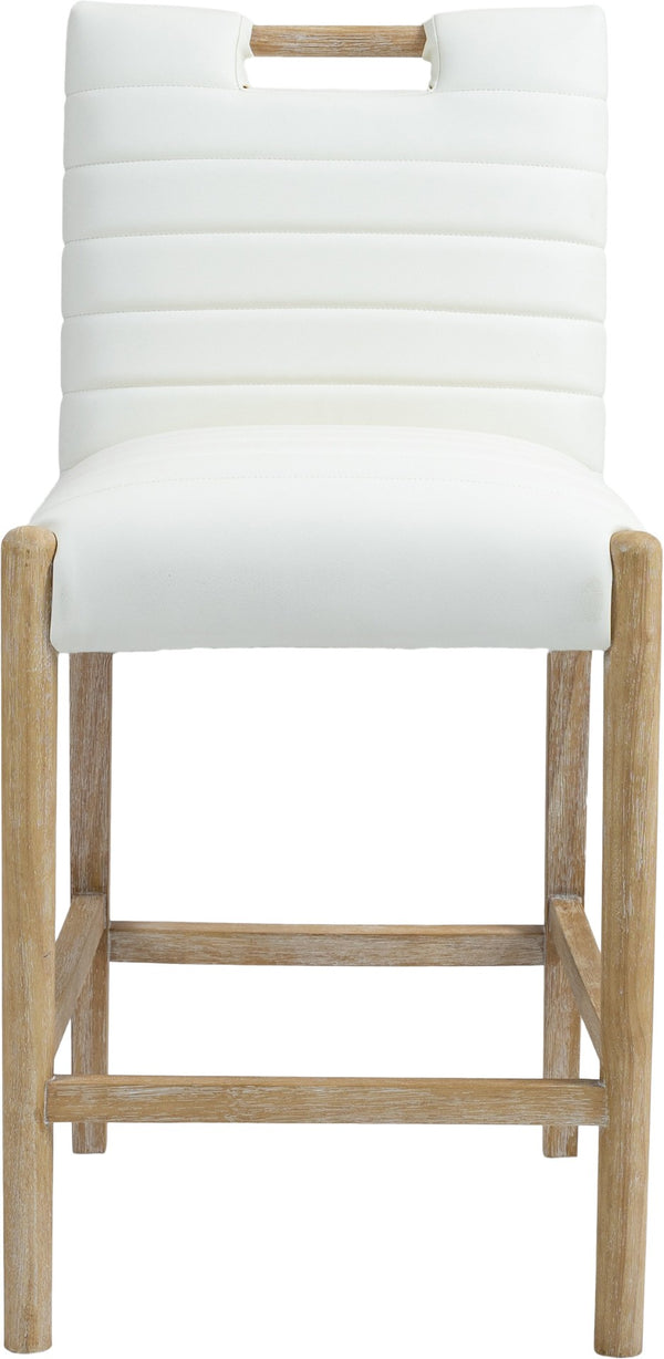 Meridian Furniture Aimee Channel Tufted Vegan Leather Counter Stool with Wood Legs for Kitchen Islands and Bars Cream 11028 11028Cream-C