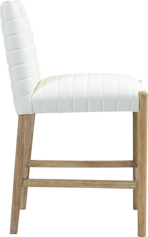 Meridian Furniture Aimee Channel Tufted Vegan Leather Counter Stool with Wood Legs for Kitchen Islands and Bars Cream 11028 11028Cream-C
