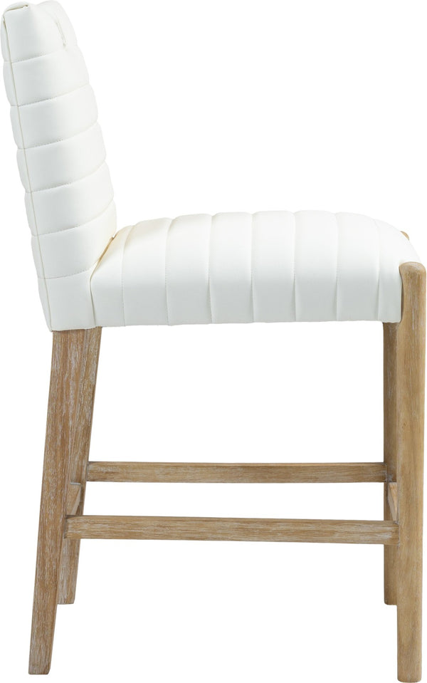 Meridian Furniture Aimee Channel Tufted Vegan Leather Counter Stool with Wood Legs for Kitchen Islands and Bars Cream 11028 11028Cream-C