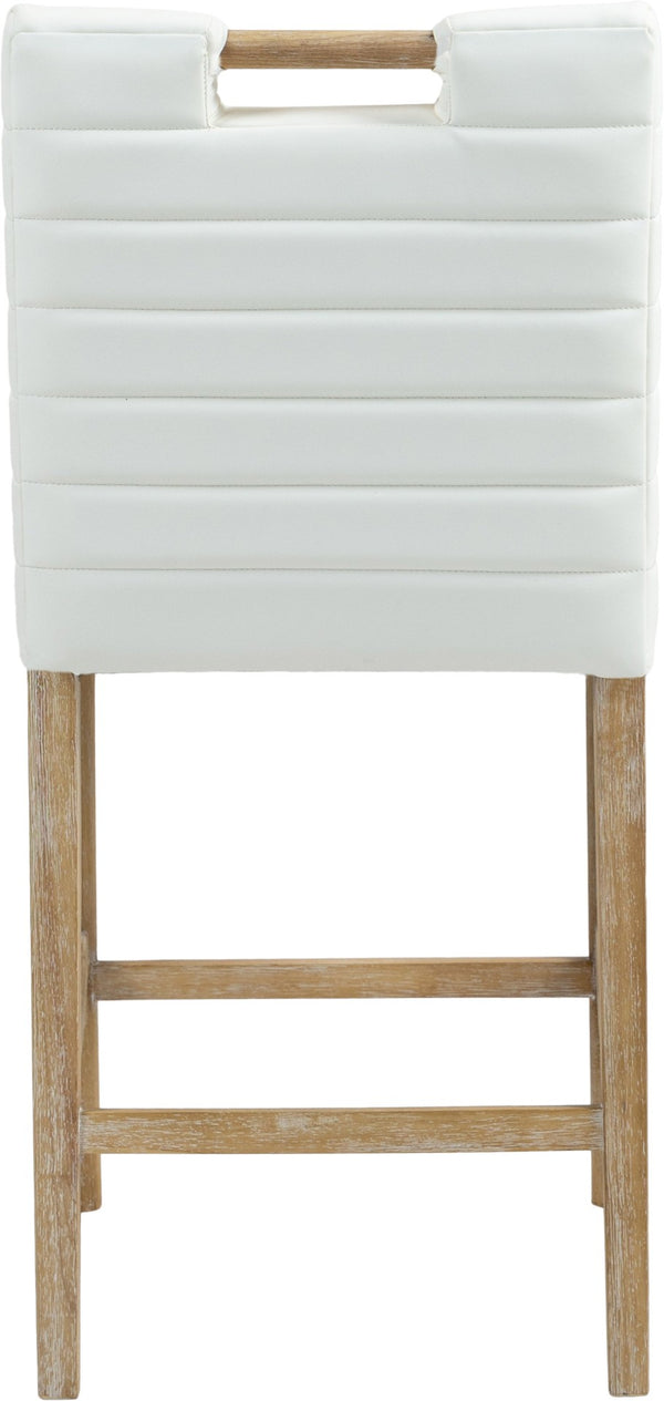 Meridian Furniture Aimee Channel Tufted Vegan Leather Counter Stool with Wood Legs for Kitchen Islands and Bars Cream 11028 11028Cream-C