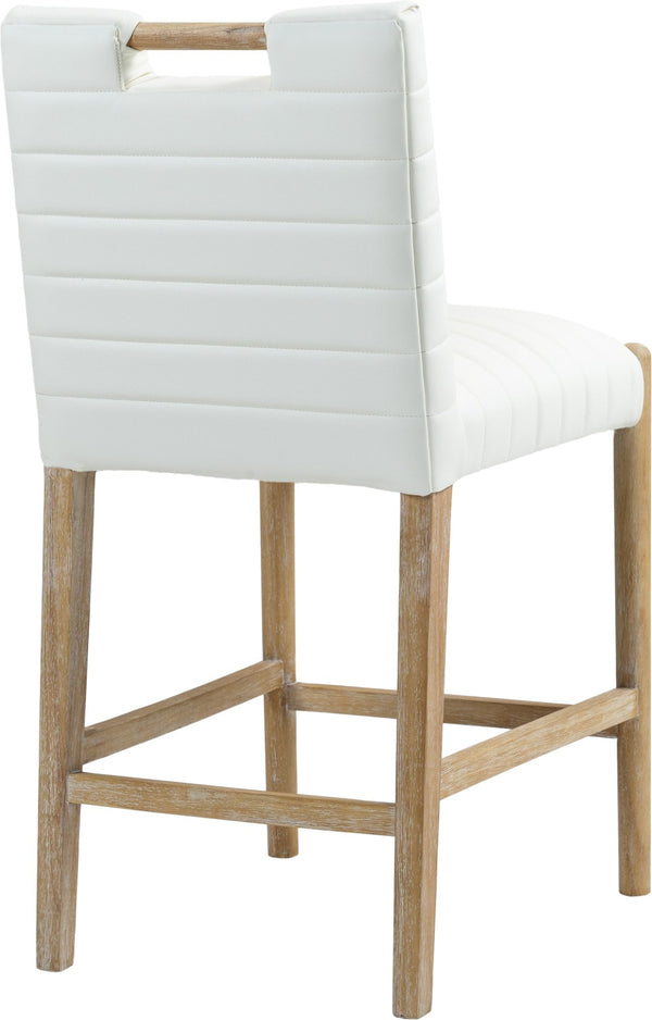 Meridian Furniture Aimee Channel Tufted Vegan Leather Counter Stool with Wood Legs for Kitchen Islands and Bars Cream 11028 11028Cream-C
