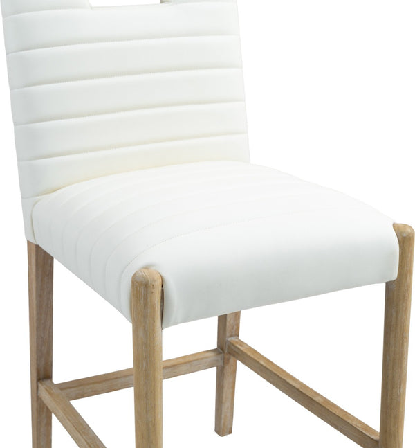 Meridian Furniture Aimee Channel Tufted Vegan Leather Counter Stool with Wood Legs for Kitchen Islands and Bars Cream 11028 11028Cream-C