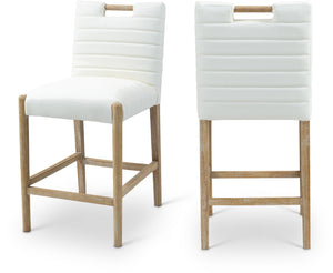 Meridian Furniture Aimee Channel Tufted Vegan Leather Counter Stool with Wood Legs for Kitchen Islands and Bars Cream 11028 11028Cream-C