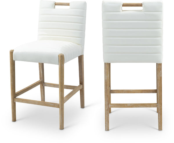 Meridian Furniture Aimee Channel Tufted Vegan Leather Counter Stool with Wood Legs for Kitchen Islands and Bars Cream 11028 11028Cream-C