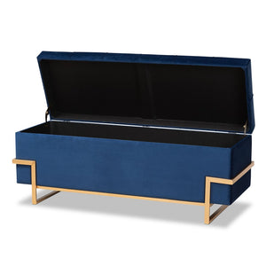 Baxton Studio Baxton Studio Parker Glam Navy Velvet Storage Ottoman with Gold Metal Base for Stylish Organization JY20A122L-Navy Blue/Gold-Storage Otto