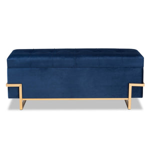 Baxton Studio Baxton Studio Parker Glam Navy Velvet Storage Ottoman with Gold Metal Base for Stylish Organization JY20A122L-Navy Blue/Gold-Storage Otto