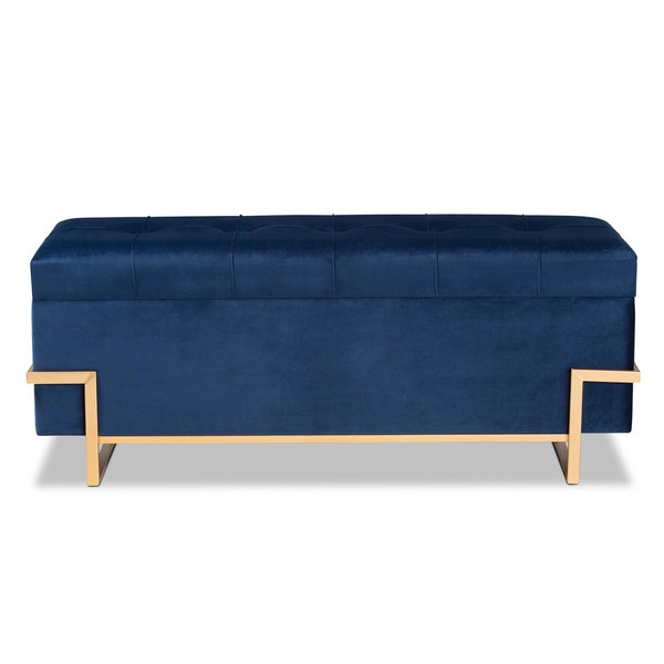 Baxton Studio Baxton Studio Parker Glam Navy Velvet Storage Ottoman with Gold Metal Base for Stylish Organization JY20A122L-Navy Blue/Gold-Storage Otto