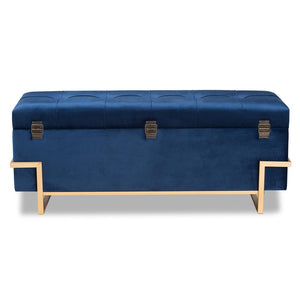 Baxton Studio Baxton Studio Parker Glam Navy Velvet Storage Ottoman with Gold Metal Base for Stylish Organization JY20A122L-Navy Blue/Gold-Storage Otto