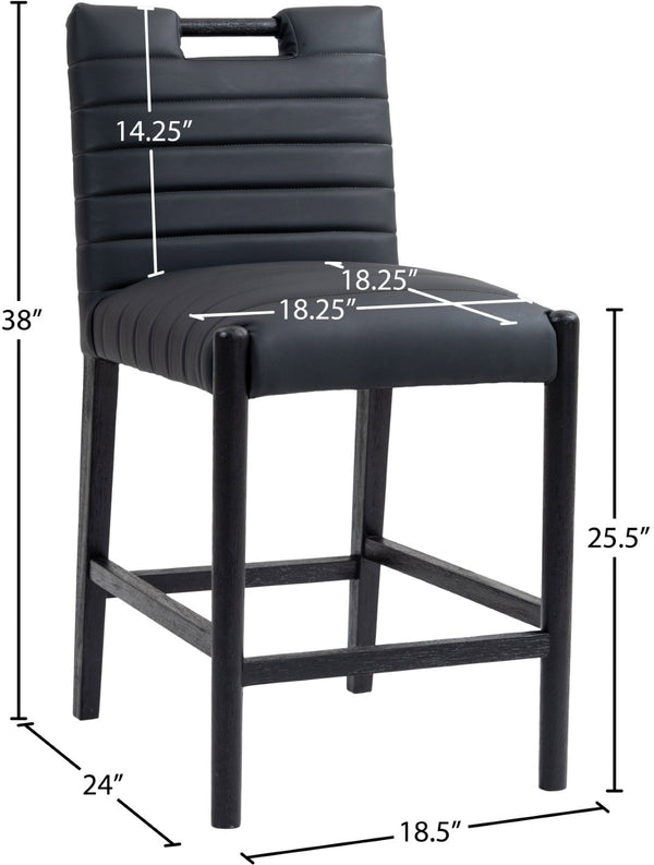 Meridian Furniture Aimee Channel Tufted Vegan Leather Counter Stool with Wood Legs for Kitchen Islands and Bars Black 11029 11029Black-C
