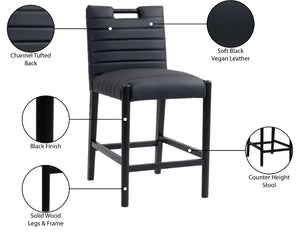 Meridian Furniture Aimee Channel Tufted Vegan Leather Counter Stool with Wood Legs for Kitchen Islands and Bars Black 11029 11029Black-C