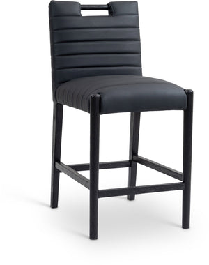 Meridian Furniture Aimee Channel Tufted Vegan Leather Counter Stool with Wood Legs for Kitchen Islands and Bars Black 11029 11029Black-C