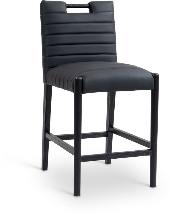 Meridian Furniture Aimee Channel Tufted Vegan Leather Counter Stool with Wood Legs for Kitchen Islands and Bars Black 11029 11029Black-C