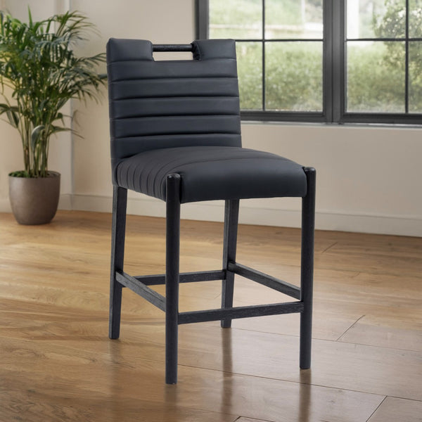 Meridian Furniture Aimee Channel Tufted Vegan Leather Counter Stool with Wood Legs for Kitchen Islands and Bars Black 11029 11029Black-C