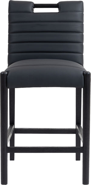 Meridian Furniture Aimee Channel Tufted Vegan Leather Counter Stool with Wood Legs for Kitchen Islands and Bars Black 11029 11029Black-C