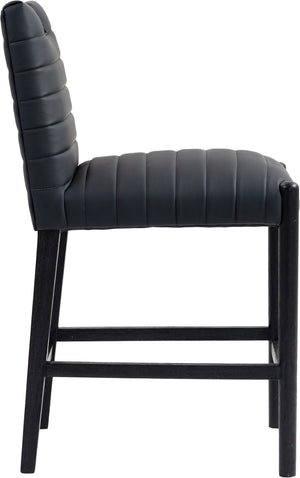 Meridian Furniture Aimee Channel Tufted Vegan Leather Counter Stool with Wood Legs for Kitchen Islands and Bars Black 11029 11029Black-C