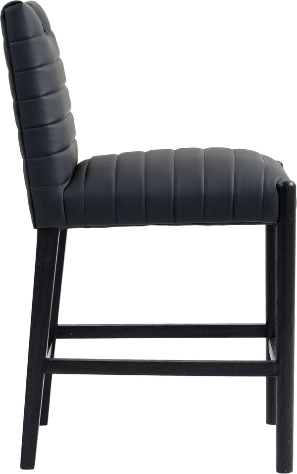 Meridian Furniture Aimee Channel Tufted Vegan Leather Counter Stool with Wood Legs for Kitchen Islands and Bars Black 11029 11029Black-C
