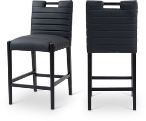 Meridian Furniture Aimee Channel Tufted Vegan Leather Counter Stool with Wood Legs for Kitchen Islands and Bars Black 11029 11029Black-C