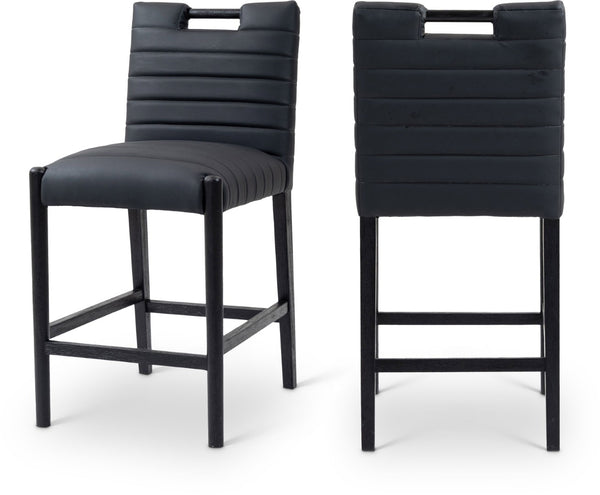 Meridian Furniture Aimee Channel Tufted Vegan Leather Counter Stool with Wood Legs for Kitchen Islands and Bars Black 11029 11029Black-C